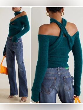 Gauge81 Elim Mohair/Wool Deep Lagoon Knitted Twisted Cutout Sweater Top NWT $620